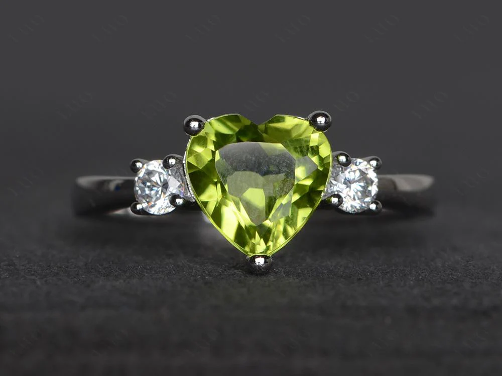 Peridot Three Stone Heart Ring - Image 10