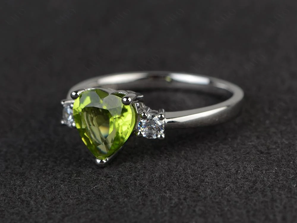 Peridot Three Stone Heart Ring - Image 11