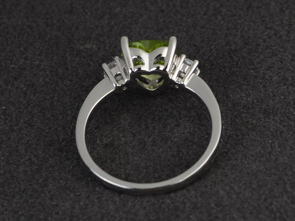 Peridot Three Stone Heart Ring - Image 12