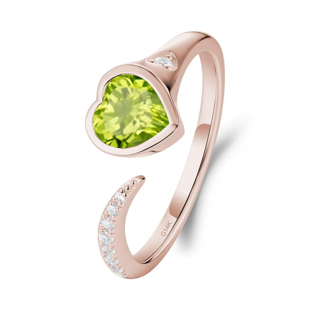 Heart Peridot Open Wrap Ring - Image 2