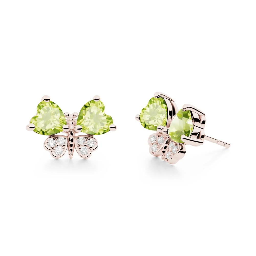 Heart Peridot Wings Butterfly Stud Earrings