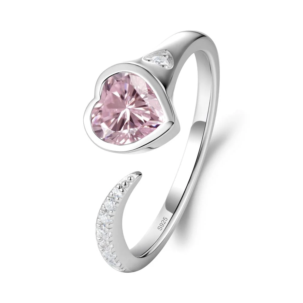 Heart Pink Cubic Zirconia Open Wrap Ring - Image 5