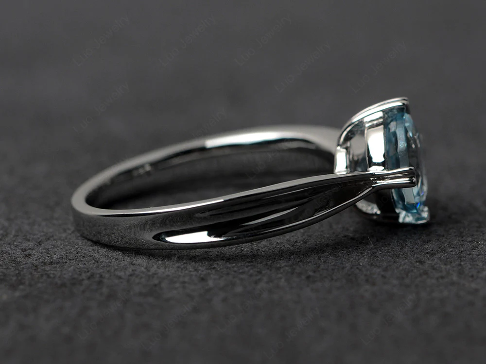 Aquamarine Heart Prong Ring - Image 3