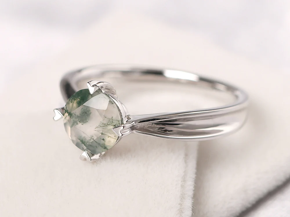 Moss Agate Concave Band Ring - Image 2