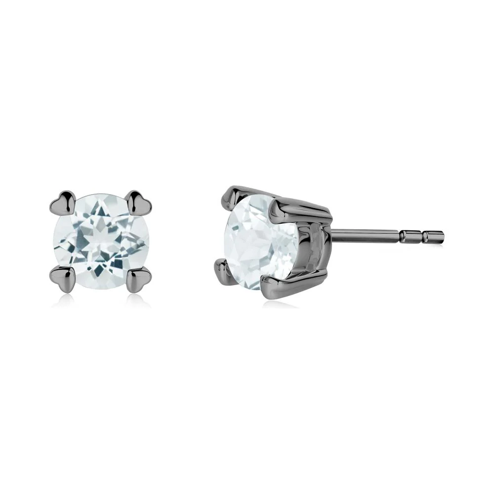 Heart Prongs Aquamarine Stud Earrings - Image 2