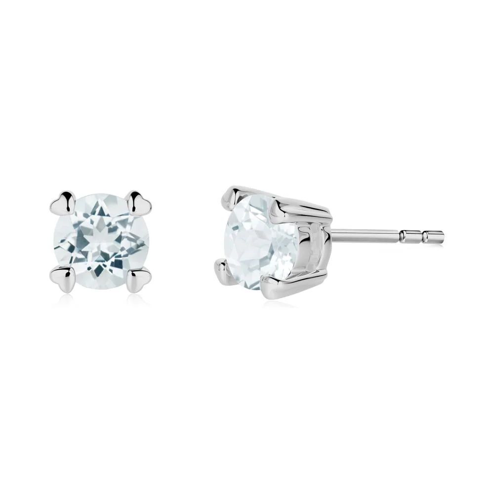 Heart Prongs Aquamarine Stud Earrings - Image 5