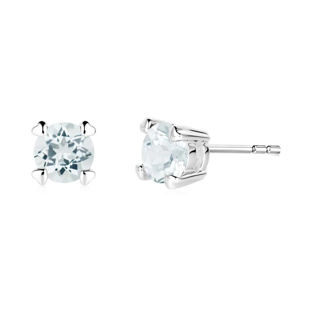 Heart Prongs Aquamarine Stud Earrings - Image 7