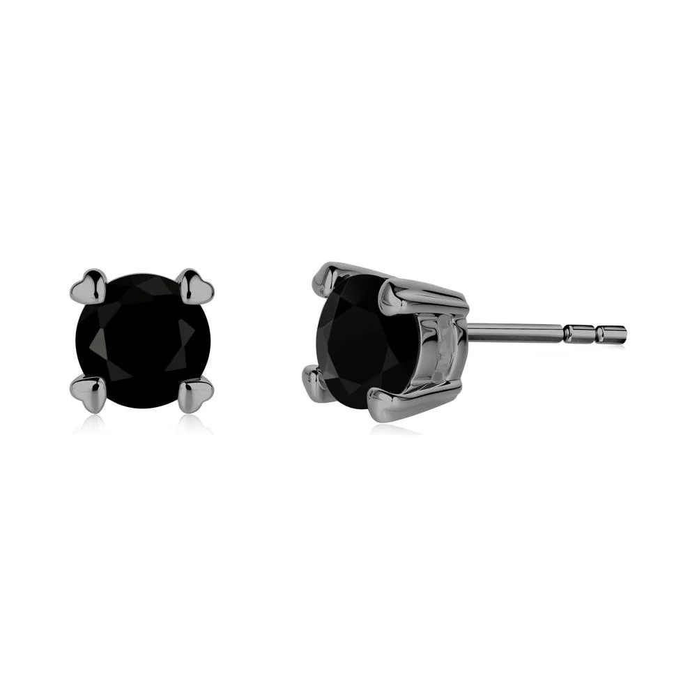Heart Prongs Black Spinel Stud Earrings - Image 4