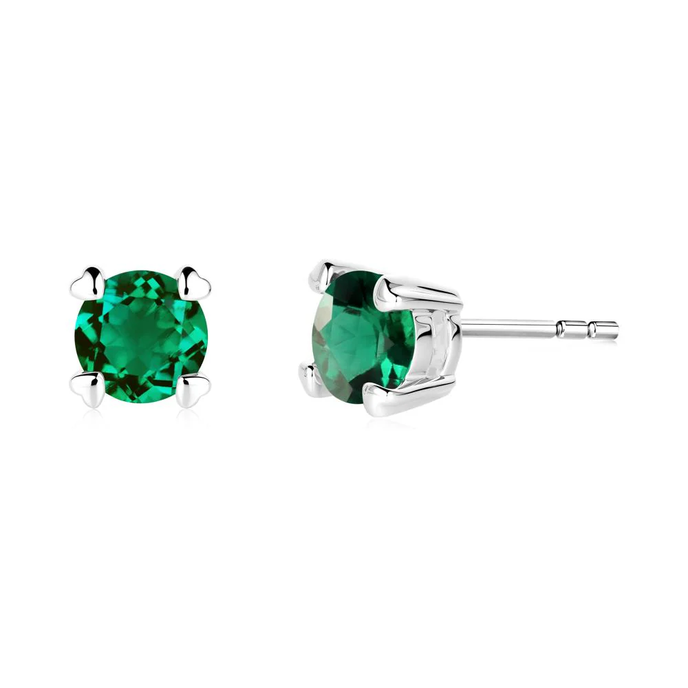 Heart Prongs Emerald Stud Earrings