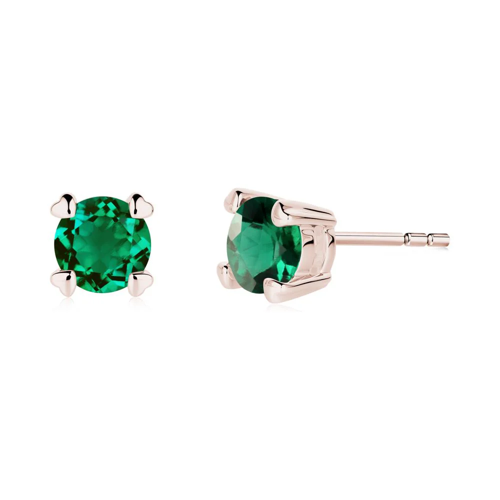 Heart Prongs Emerald Stud Earrings - Image 2