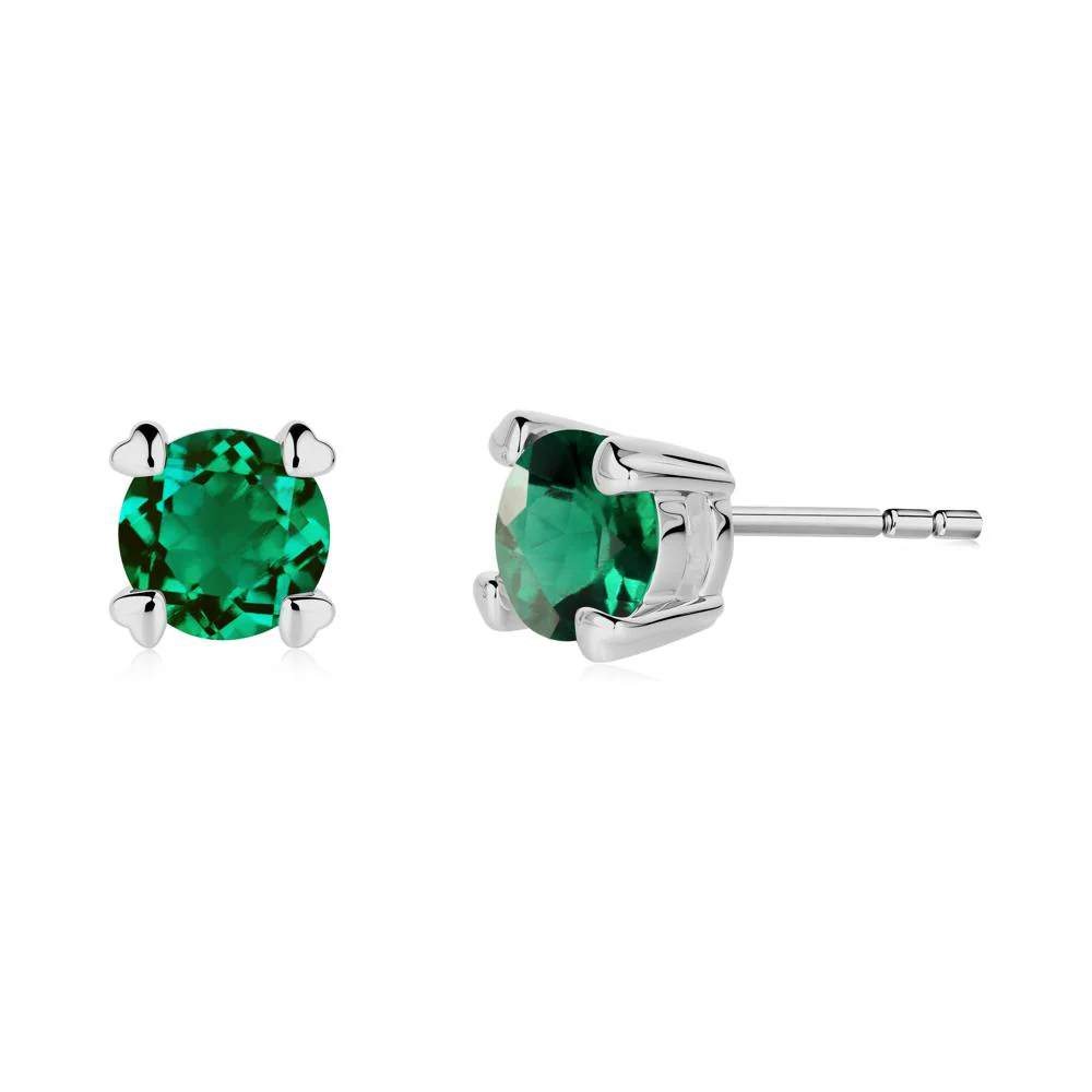 Heart Prongs Emerald Stud Earrings - Image 3