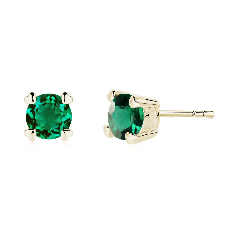 Heart Prongs Emerald Stud Earrings - Image 9