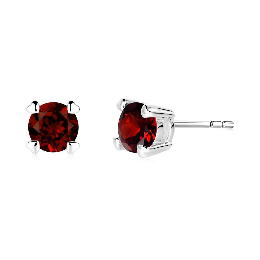 Heart Prongs Garnet Stud Earrings - Image 3
