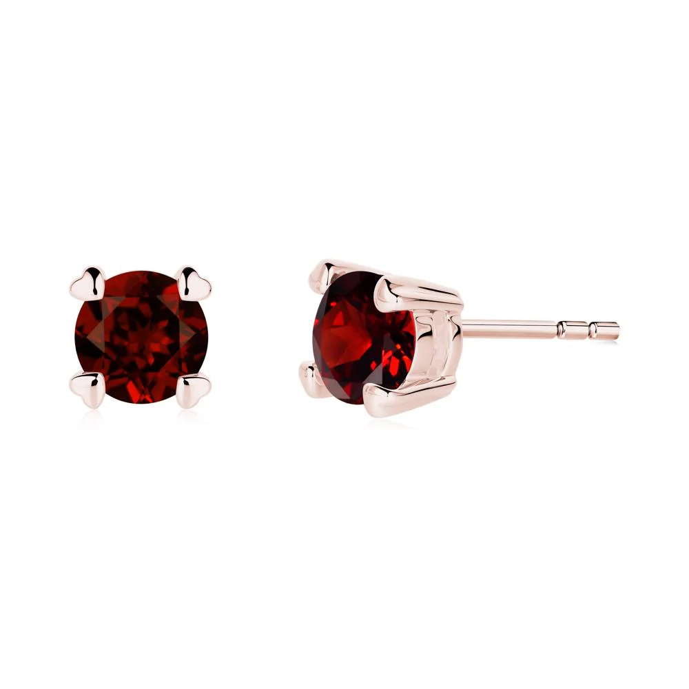 Heart Prongs Garnet Stud Earrings - Image 4