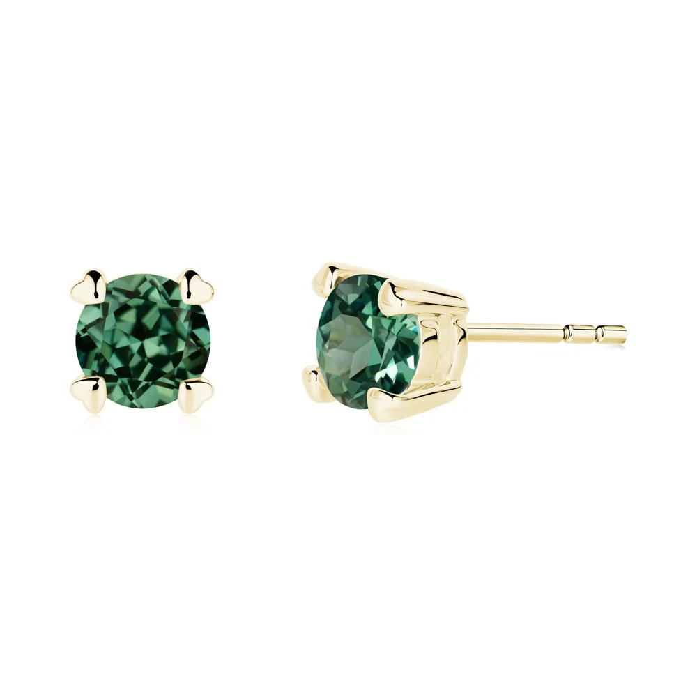 Heart Prongs Green Sapphire Stud Earrings - Image 3