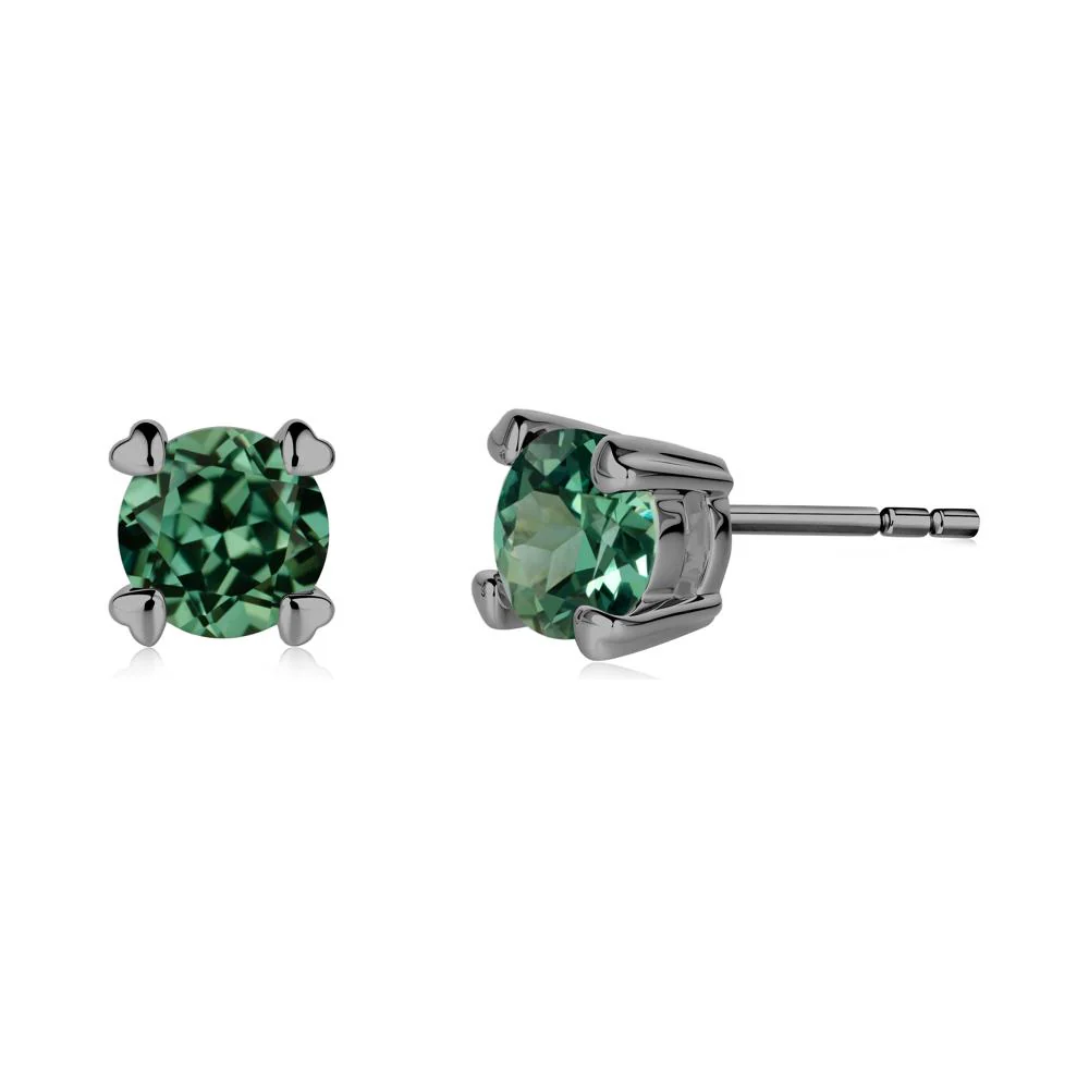 Heart Prongs Green Sapphire Stud Earrings - Image 5