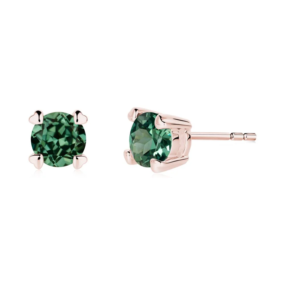 Heart Prongs Green Sapphire Stud Earrings - Image 6