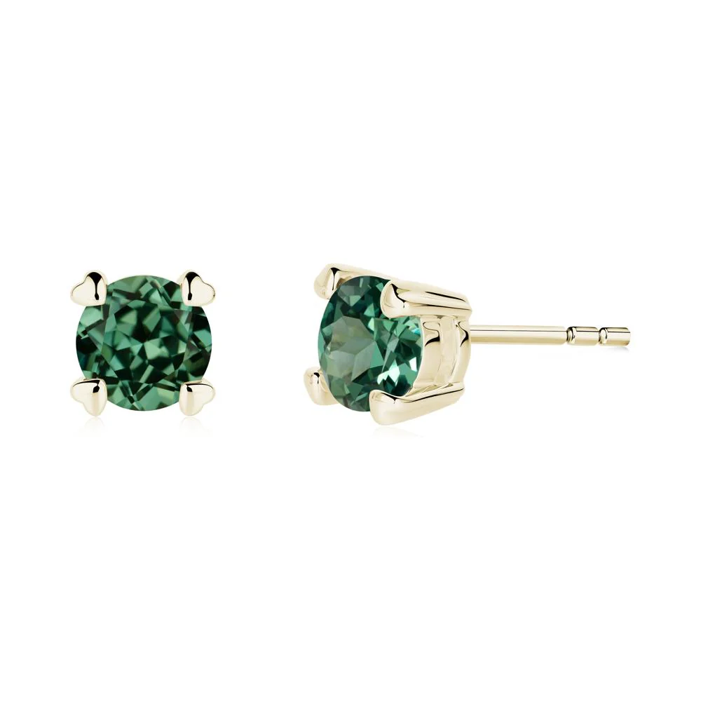 Heart Prongs Green Sapphire Stud Earrings - Image 7
