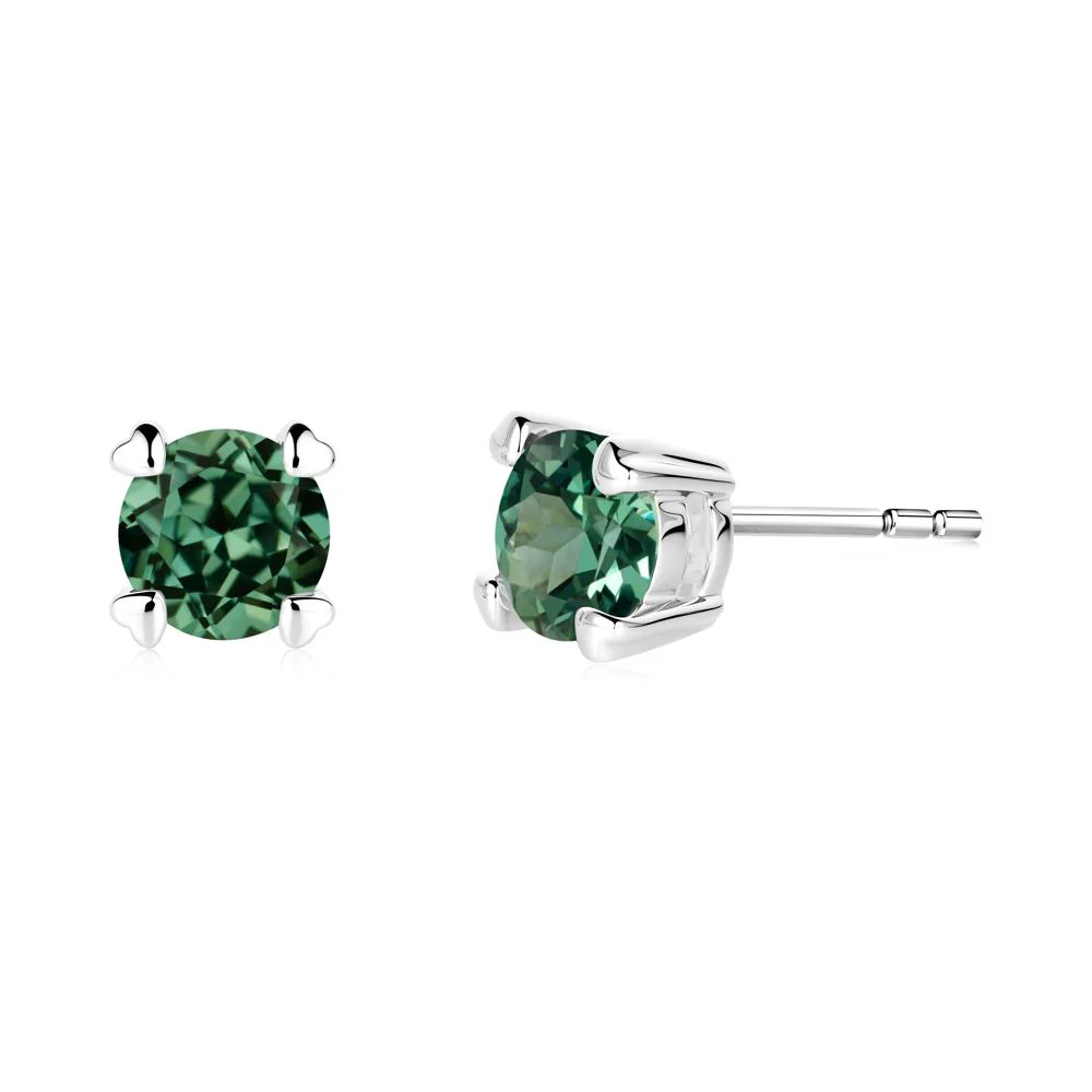 Heart Prongs Green Sapphire Stud Earrings - Image 8