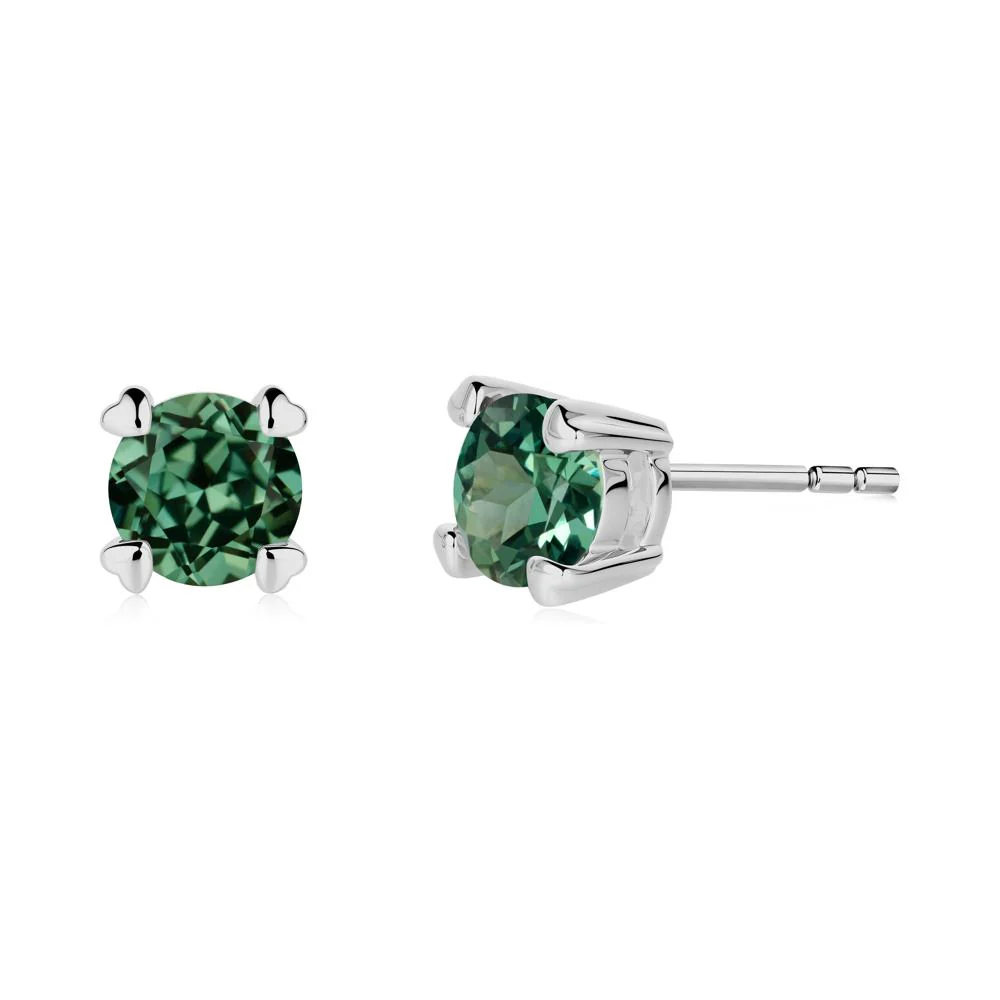 Heart Prongs Green Sapphire Stud Earrings - Image 9
