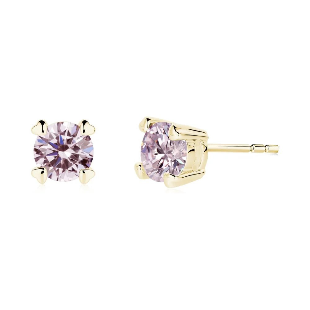 Heart Prongs Pink Cubic Zirconia Stud Earrings - Image 3
