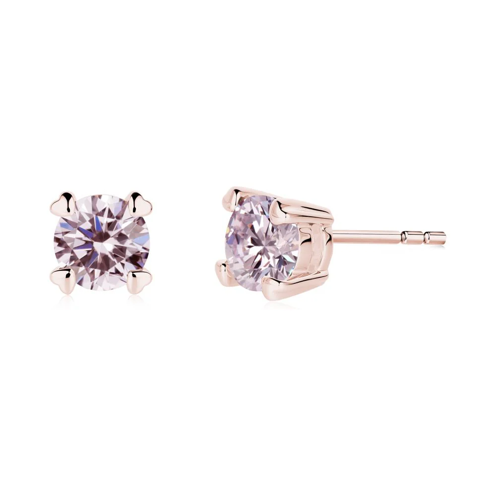 Heart Prongs Pink Cubic Zirconia Stud Earrings - Image 5