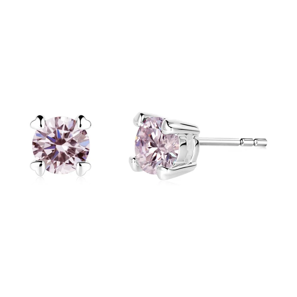 Heart Prongs Pink Cubic Zirconia Stud Earrings - Image 8