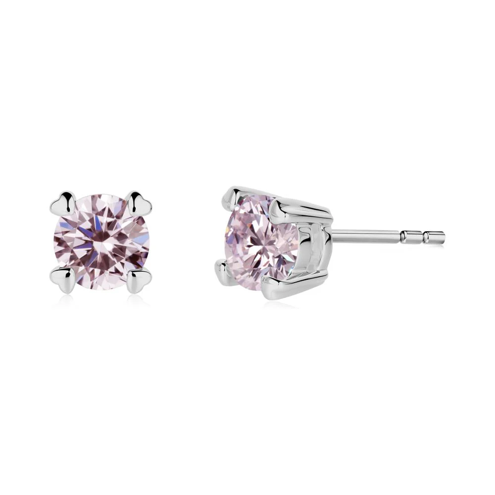 Heart Prongs Pink Cubic Zirconia Stud Earrings - Image 9