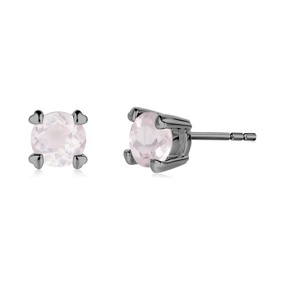 Heart Prongs Rose Quartz Stud Earrings - Image 4
