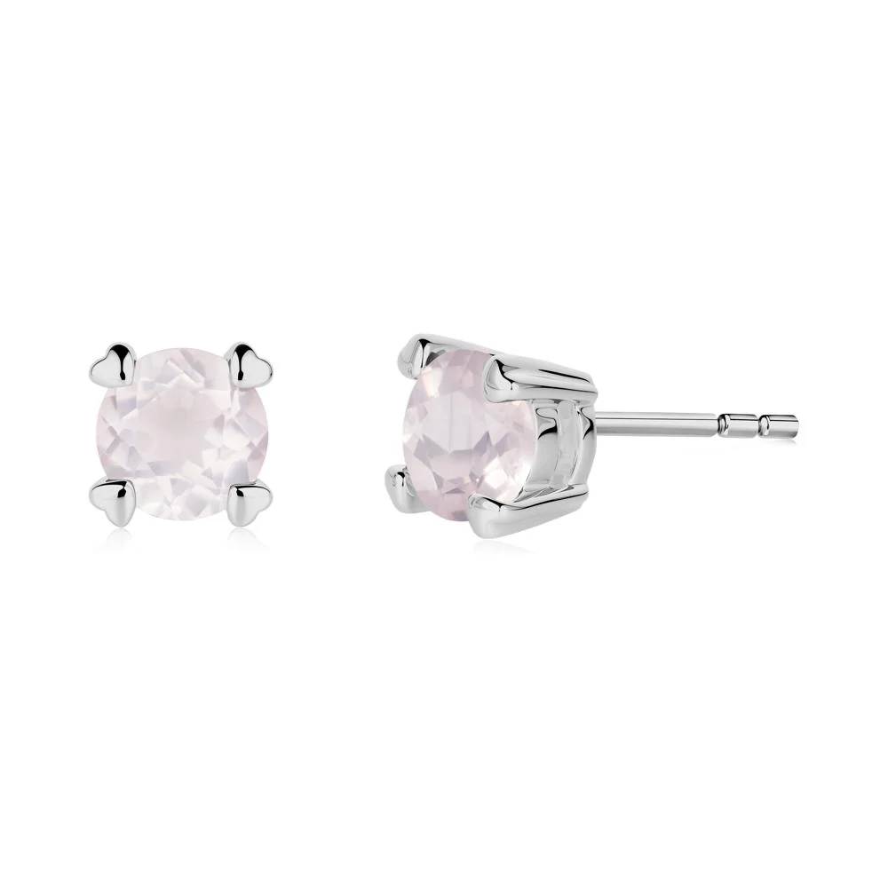 Heart Prongs Rose Quartz Stud Earrings - Image 5