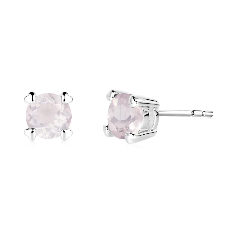 Heart Prongs Rose Quartz Stud Earrings - Image 7