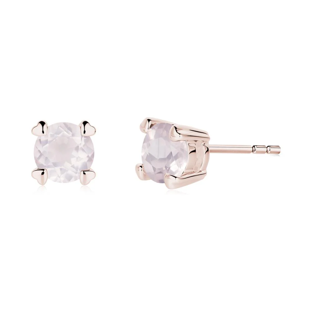 Heart Prongs Rose Quartz Stud Earrings - Image 9