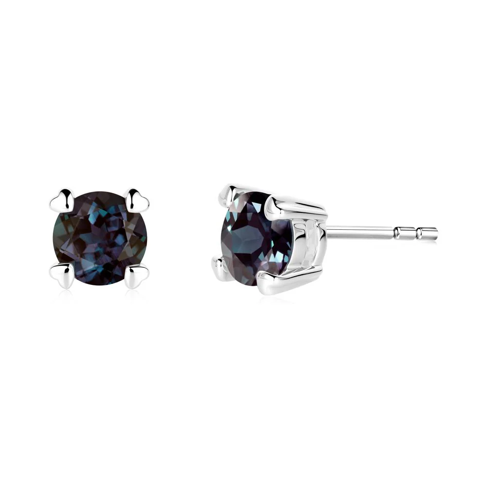 Heart Prongs Solitaire Alexandrite Earrings - Image 4