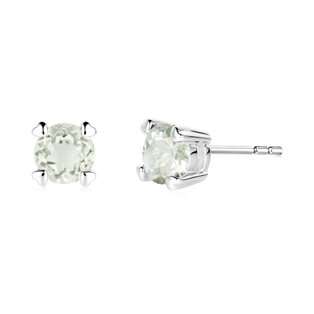 Heart Prongs Solitaire Green Amethyst Earrings - Image 2