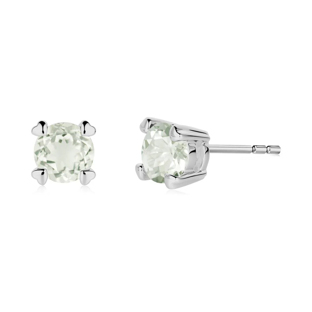 Heart Prongs Solitaire Green Amethyst Earrings - Image 5