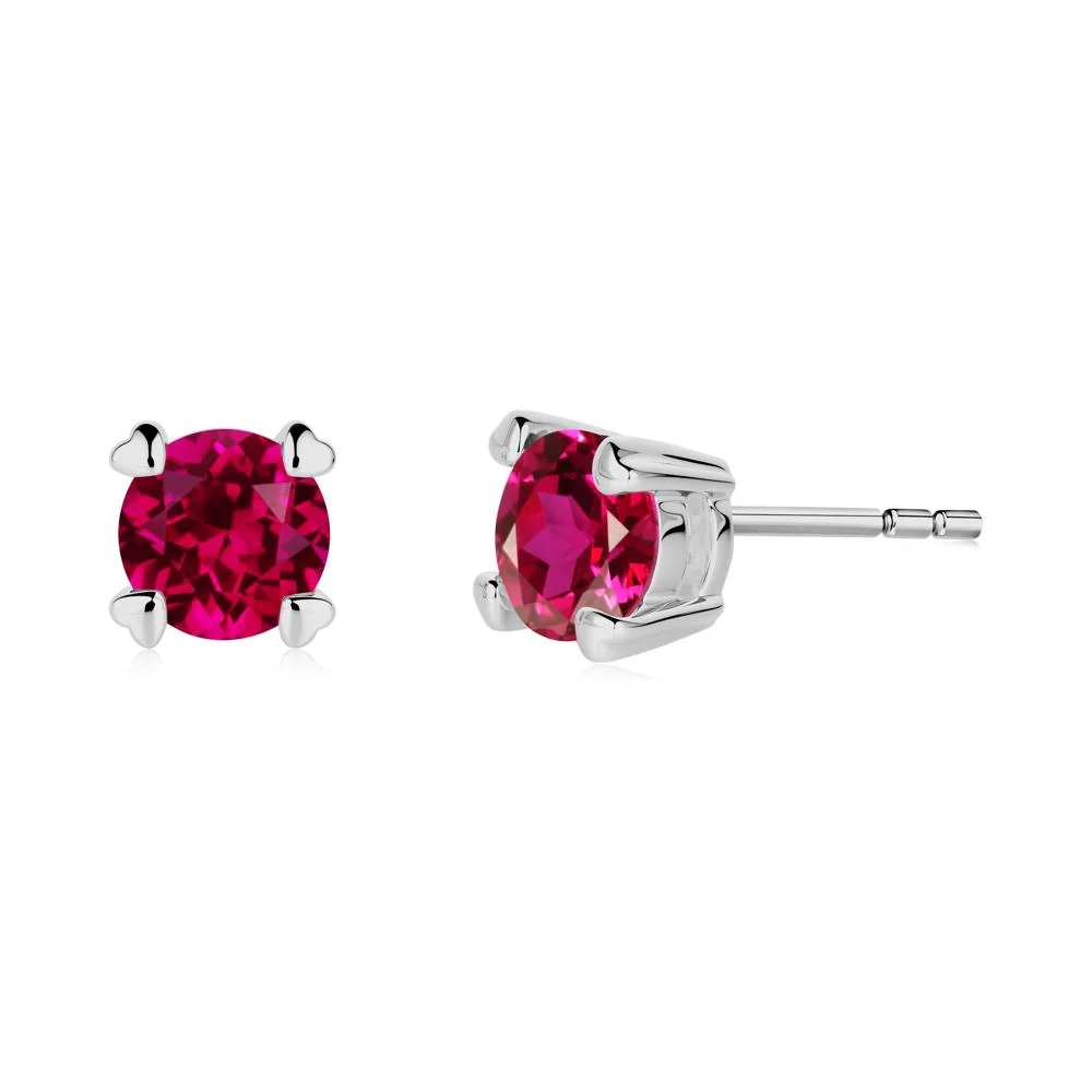 Heart Prongs Solitaire Ruby Earrings - Image 3