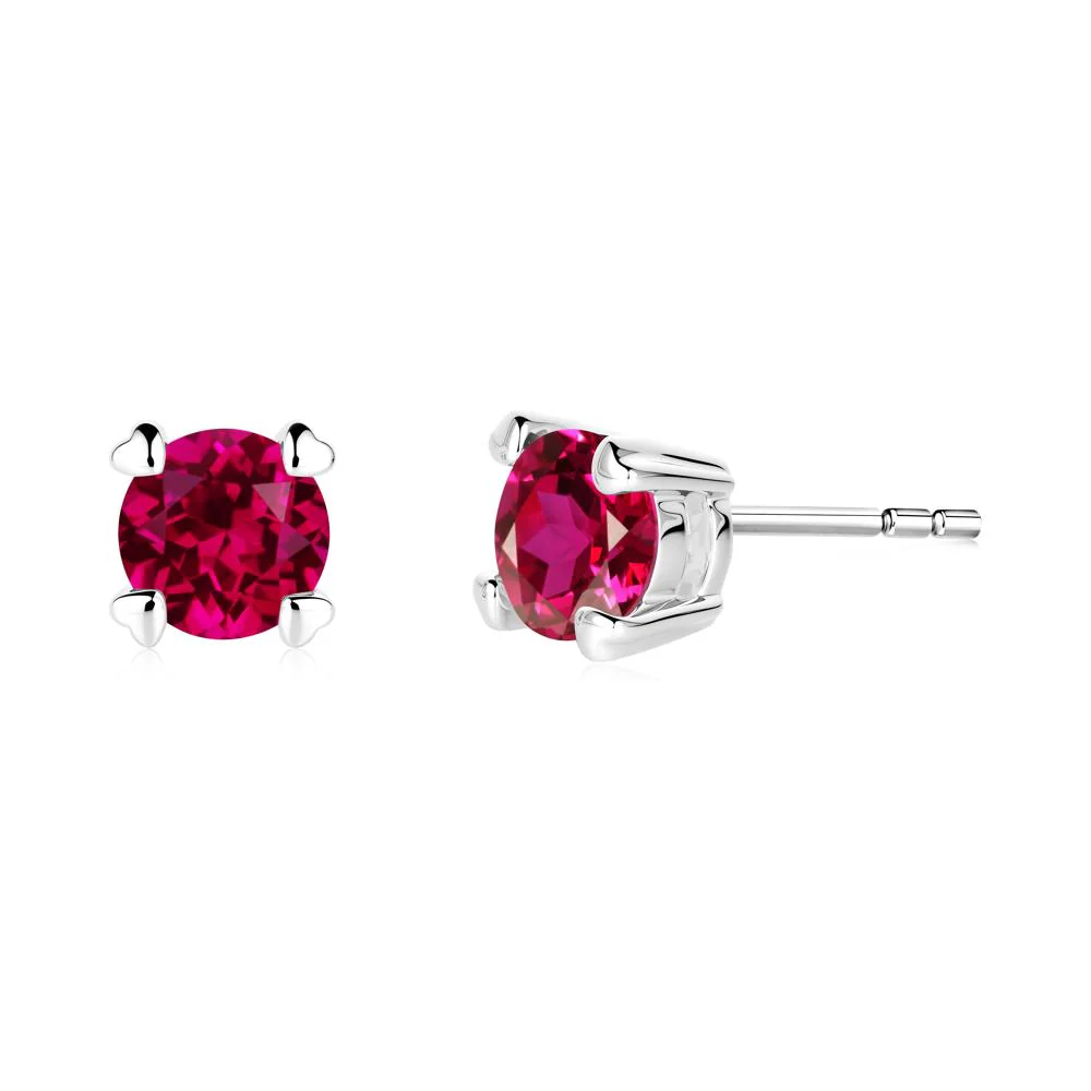 Heart Prongs Solitaire Ruby Earrings - Image 5