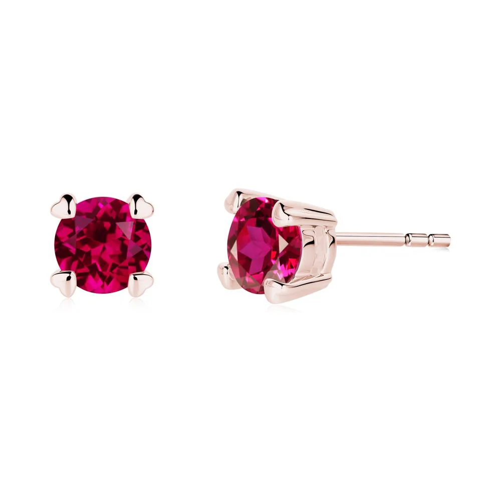 Heart Prongs Solitaire Ruby Earrings - Image 7
