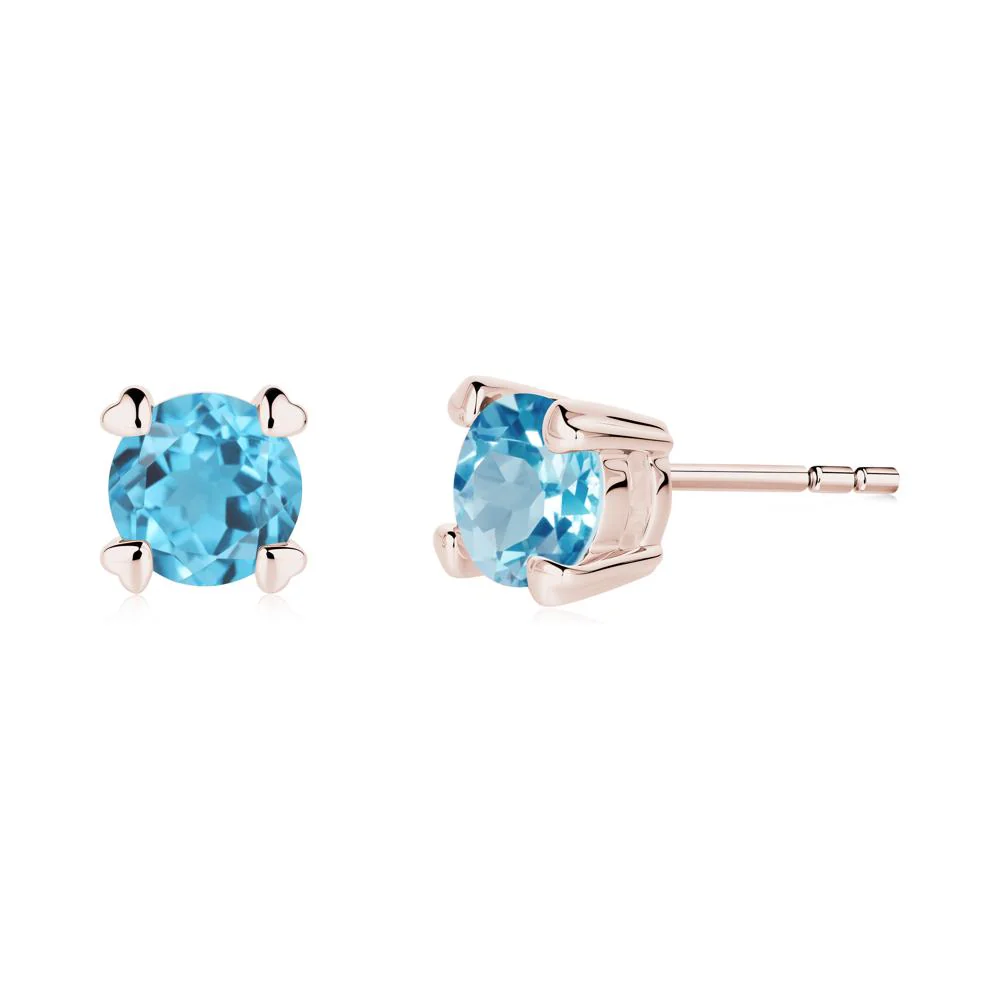 Heart Prongs Solitaire Swiss Blue Topaz Earrings - Image 2