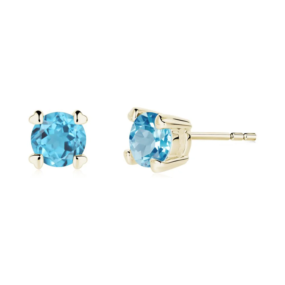 Heart Prongs Solitaire Swiss Blue Topaz Earrings - Image 4