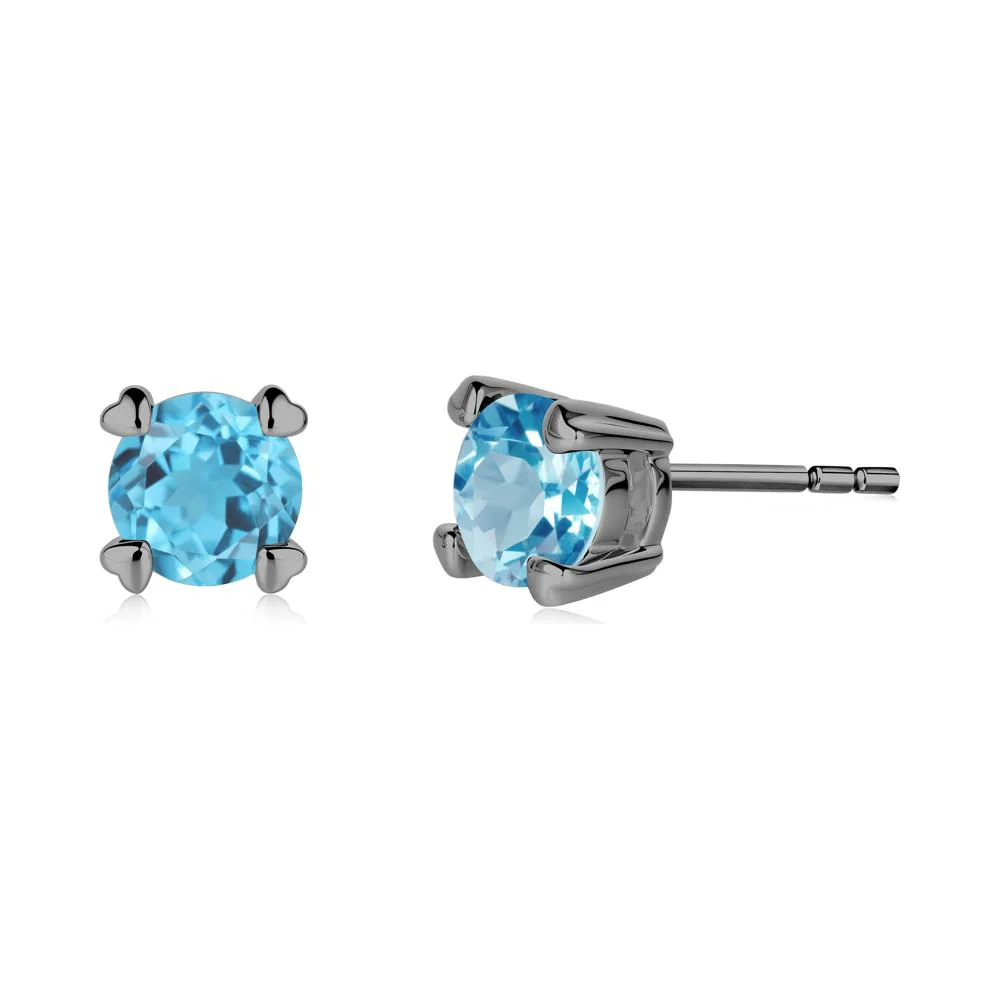 Heart Prongs Solitaire Swiss Blue Topaz Earrings - Image 5