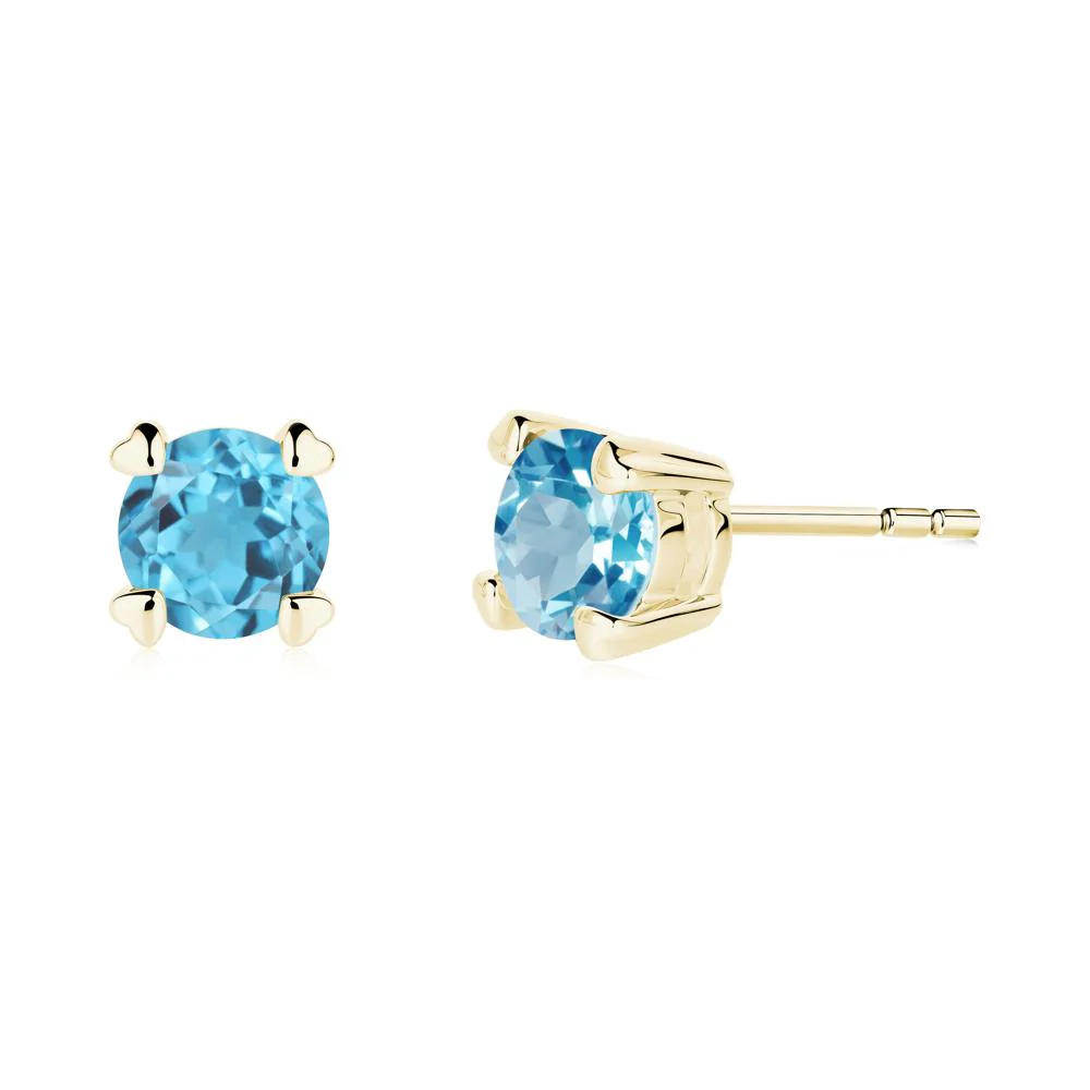Heart Prongs Solitaire Swiss Blue Topaz Earrings - Image 6