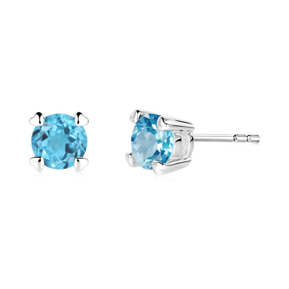 Heart Prongs Solitaire Swiss Blue Topaz Earrings - Image 7