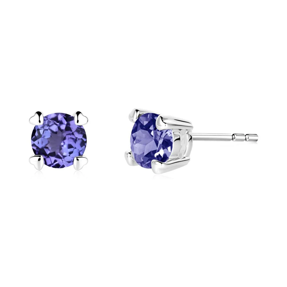 Heart Prongs Solitaire Tanzanite Earrings
