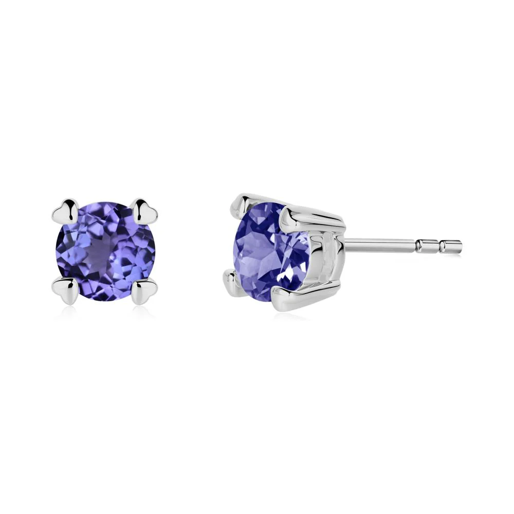 Heart Prongs Solitaire Tanzanite Earrings - Image 7