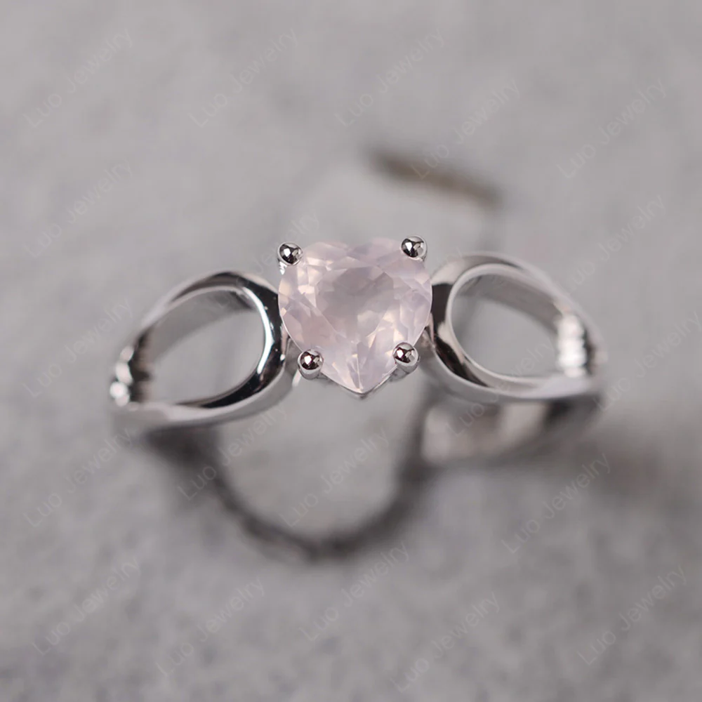 Heart Rose Quartz Ring Split Shank
