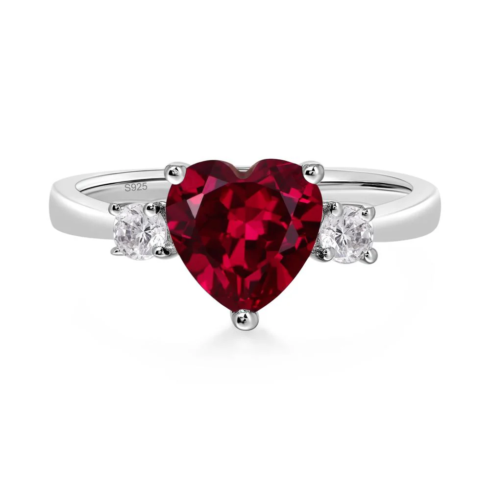 Ruby 3 Stone Heart Ring - Image 2