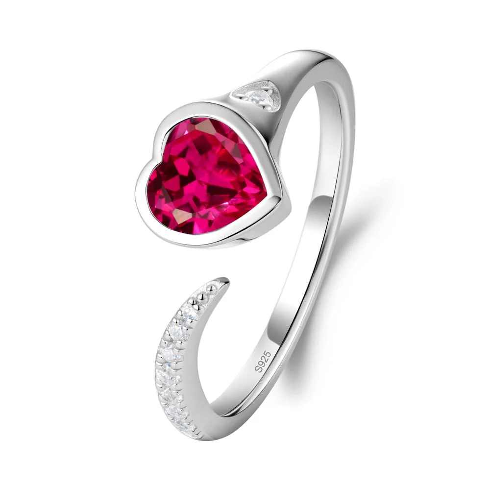 Heart Ruby Open Wrap Ring - Image 2