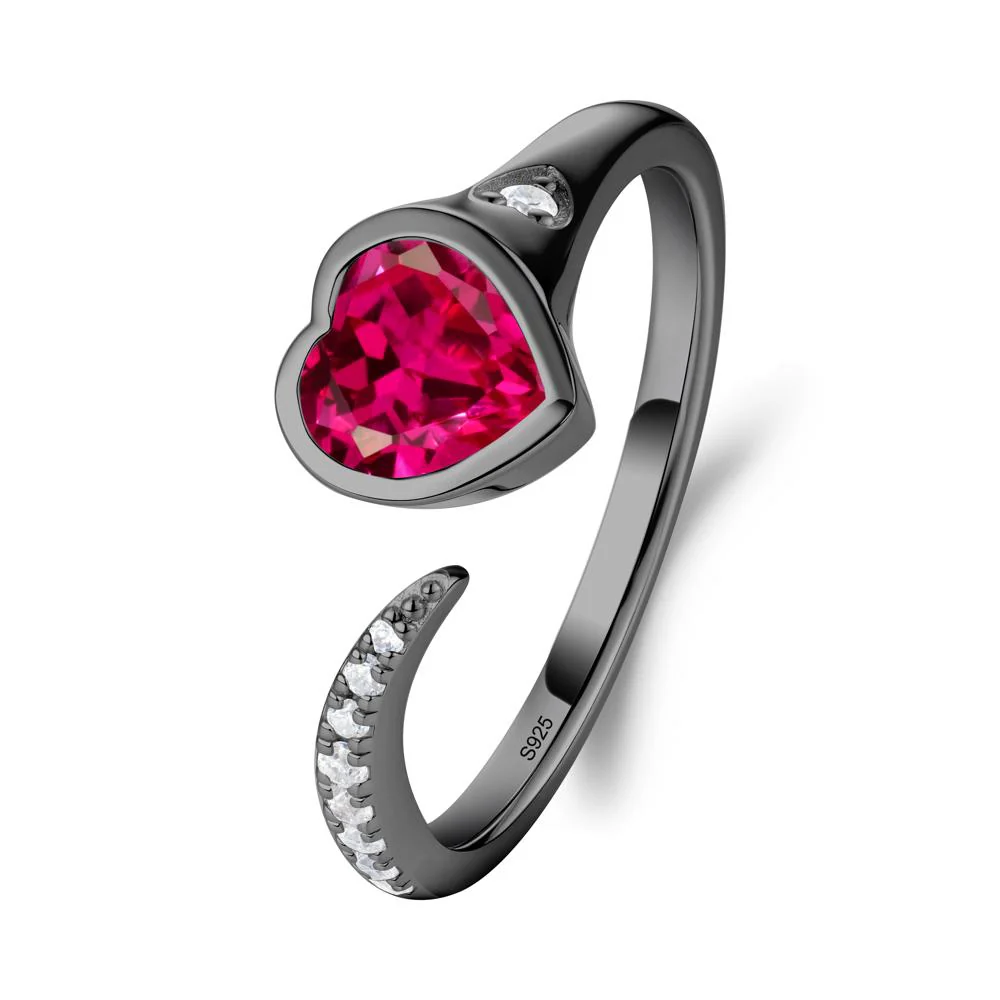Heart Ruby Open Wrap Ring - Image 4