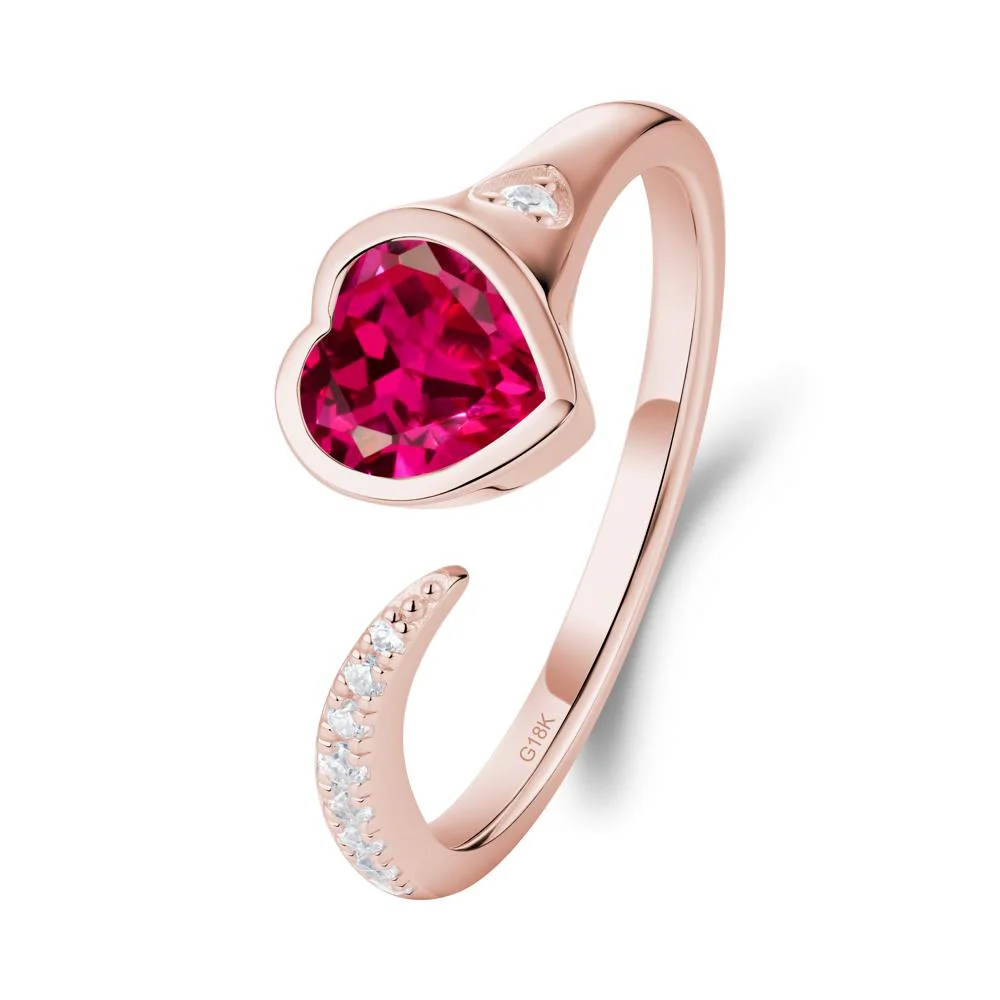 Heart Ruby Open Wrap Ring - Image 7